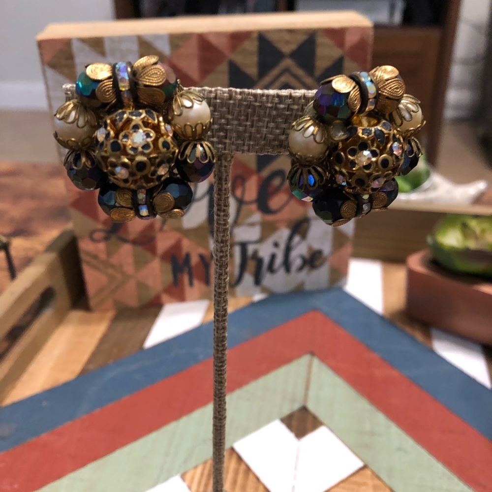 COPY - Antique Blue Iridescence. Clip earrings.